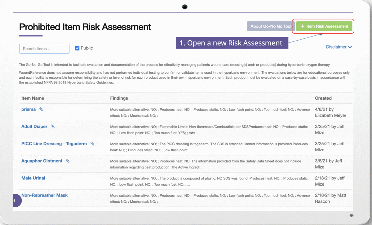 How to create a new prohibited item risk assessment (animated figure)