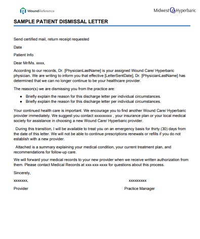 sample patient dismissal letter