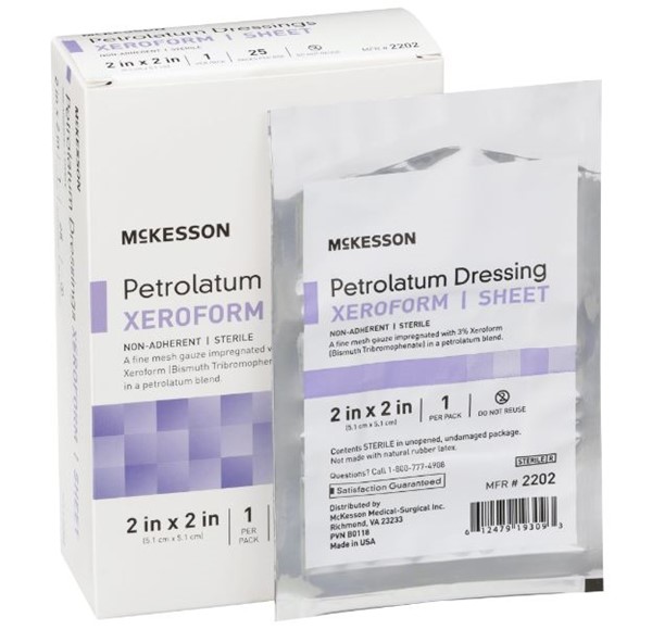 Xeroform Petrolatum Dressings, 3% Bismuth Tribromophenate, Sterile, 2