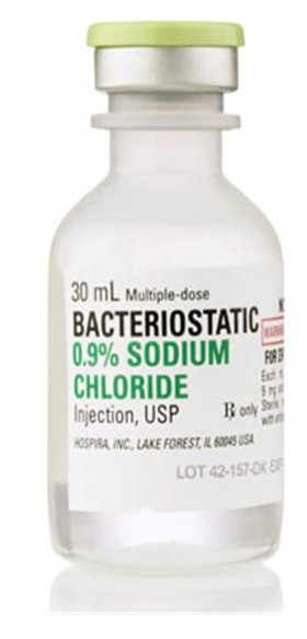 Bacteriostatic Sodium Chloride 0.9% Injection Multiple-Dose Vial, 30 mL, case of 25