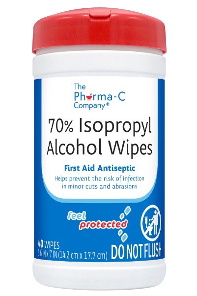 The Pharma-C Company Towelette Canister Antiseptic Skin Wipe Isopropyl Alcohol, 5.6 x 7 inch wipe