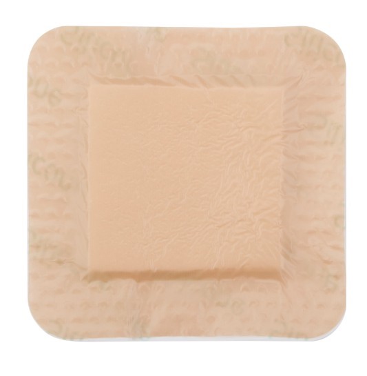 McKesson Foam Dressing, 4x4 inch with Border Film Backing Silicone Gel Adhesive, Square, Sterile